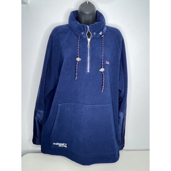 Vintage 90’s Tommy Hilfiger Blue Pullover Fleece Jacket Mens Medium - Picture 1 of 8